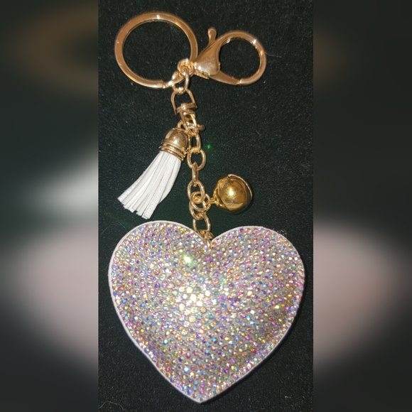 Fashion Jewelry Accessories - Sparkling Heart Keychain W/Bell & Tassel